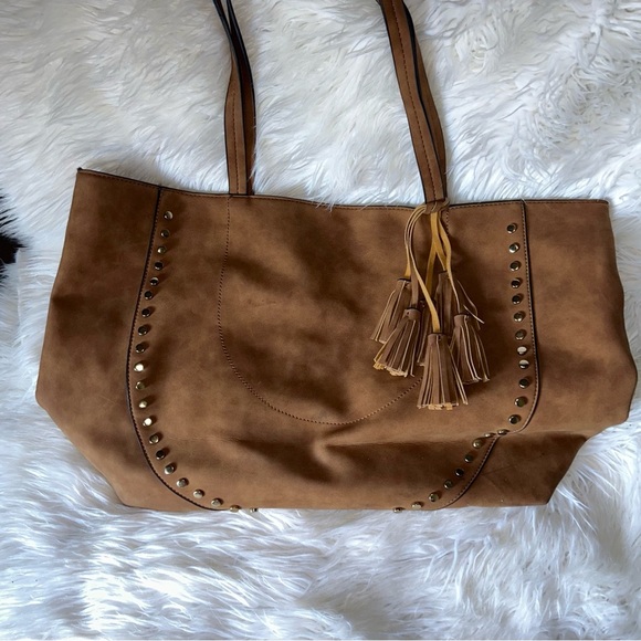 torrid Handbags - Brown faux suede shoulder bag with gold studs!